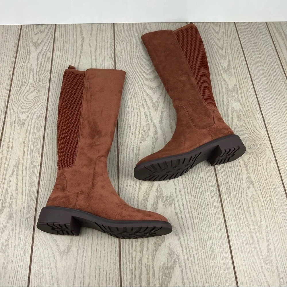 Kenneth Cole Reaction Women's Lionel Tall Boots 7M Caramel Cafe Micro $129
